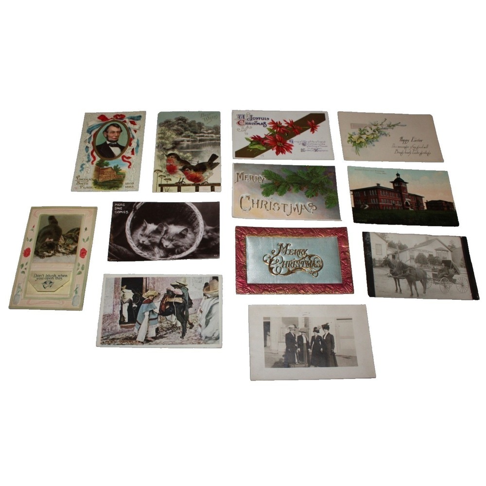 12 vintage postcards mailed postmarked real photograph Christmas kittens lot
